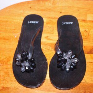 J. Crew Made in Italy Black Jelly Jeweled Thongs Flops Sandals Sz 6